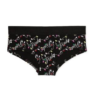 VS PINK Logo Cotton Hipster Panty Sz M Retro Elastic in Pure Black Holiday🎁